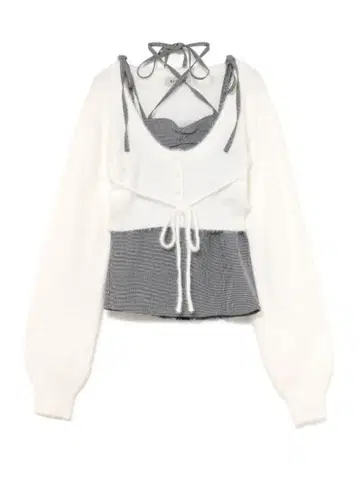 BUBBLES 체크 리본 앙상블 화이트