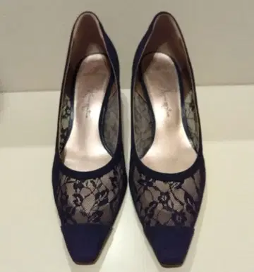 네이비 레이스 스틸레토 펌프스