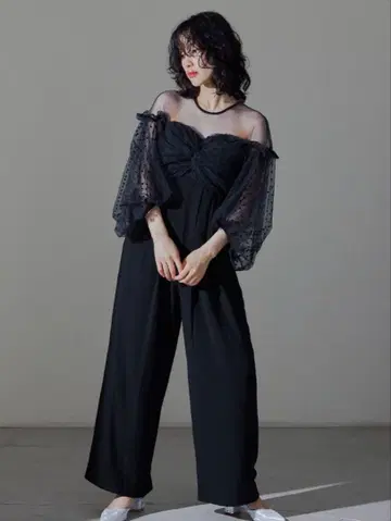 niana 플로키 도트 팬츠 드레스 네이비 S 올인원 결혼식