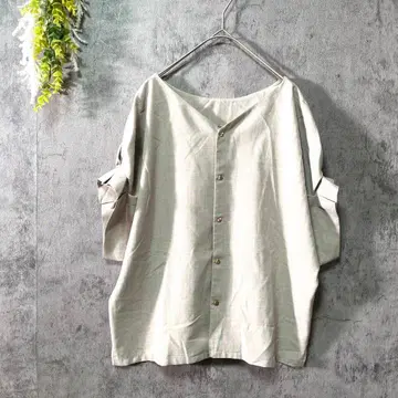 로페피크닉 반팔 블라우스 상의 버튼 프론트 오픈 접는 소매 고급 출퇴근