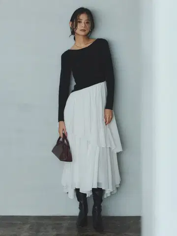 블랙 화이트 롱 원피스