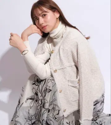 Mystrada 마이 스트라다 샤기 트위드 니트 가디건