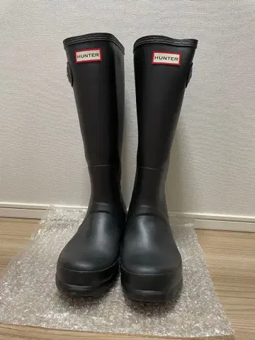 HUNTER 블랙 장화 롱 부츠 버클