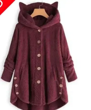 [ 2020 인기 고양이 귀 후드 부착 후드티 와인 레드 ]