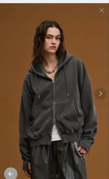 헤비 웨이트 더블 지퍼 후디 차콜 그레이 size 2 soerte