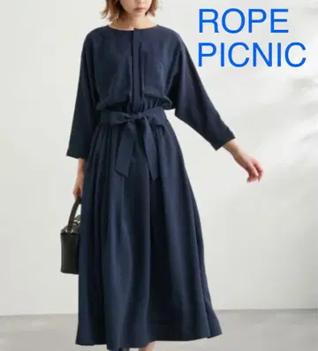 로페피크닉 포켓 디테일 원피스 7부 소매 네이비 M 사이즈