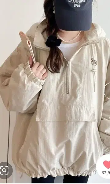 빅 사이즈 XL 베이지 보아 후드 부착 풀오버 자켓 빅 패턴