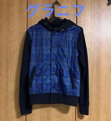 그라니프 네이비와 파랑의 후드 부착 후드티