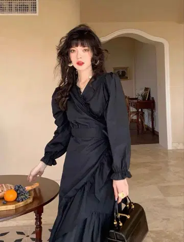 블랙 긴팔 셔츠 원피스 드레스