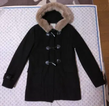 퍼 포함 블랙 더플 코트 S 안감 도트 방한 크리스마스