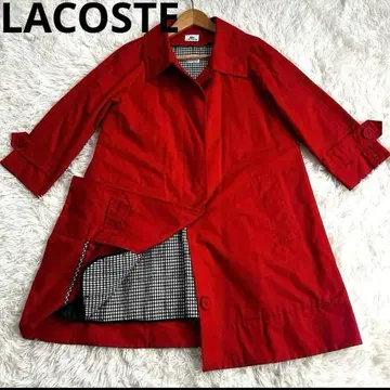 LACOSTE 스텐카라 코트 42 라이너 포함 A라인 빨간색 체크