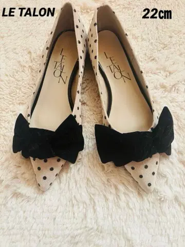 LE TALON 포인티드 볼륨 리본 플랫슈즈 도트 무늬 22cm