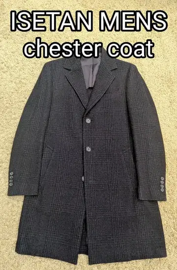 이세탄 남성용 체스터필드 코트 48 글렌체크 차콜 그레이
