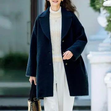 새상품급 라 코르테 에이지리스 울 혼방 보아 코트 네이비 L 사이즈