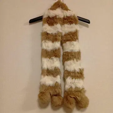 프랑스제 METEO 브라운과 화이트의 토끼 스트라이프 머플러