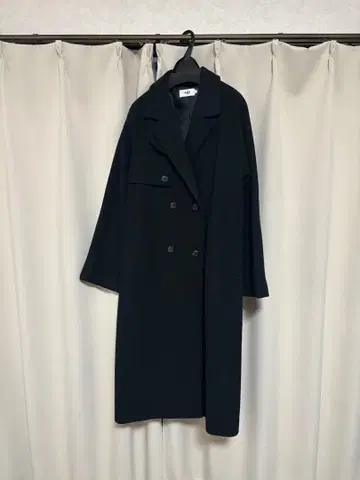 블랙 더블 브레스트 롱 코트