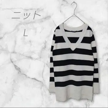 니트 스트라이프 패턴 L 스웨터 보더 화이트 계열