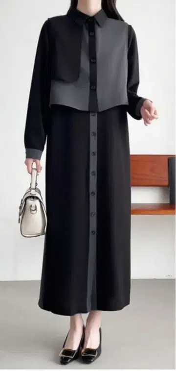 [ 미사용 새상품 ] ABITOKYO 레이어드 바이컬러 셔츠 원피스