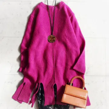 새상품급 마라뮤트 malamute 프린지 디자인 울 롱 니트 핑크