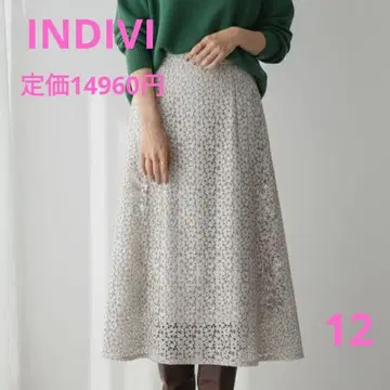 INDIVI [세탁 가능] 플라워 레이스 롱 스커트 깔끔하게 평소에