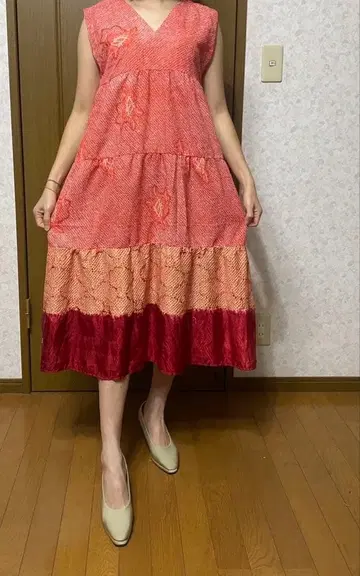 기모노 리메이크 원피스 순수 실크 모델 158cm 45kg M 사이즈