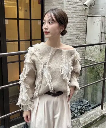 mystic 프린지 니트 베이지