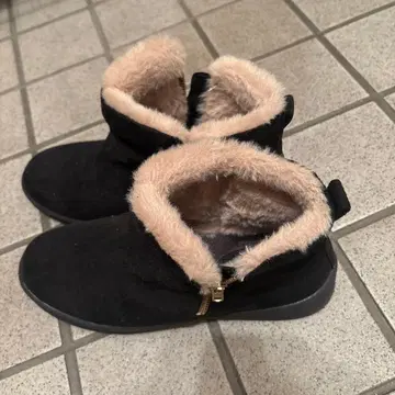 GLOBAL WORK 블랙 스웨이드 숏부츠 퍼 포함