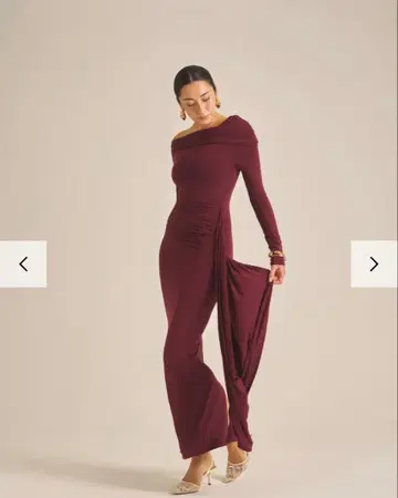 Elegant Draped Padded Dress / 포도 브라운