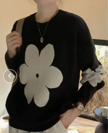 [ 새상품급 ] ABITOKYO 배색 플라워 자카드 크루넥 니트 풀오버