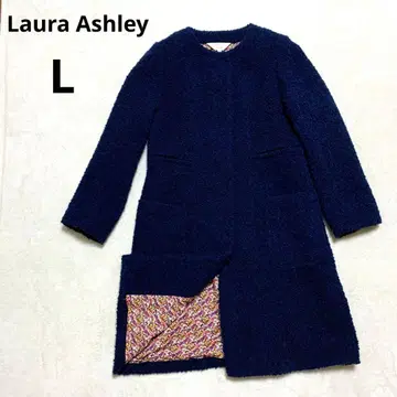 [ Laura Ashley ] 울 롱 코트 알파카 혼방 노카라 네이비