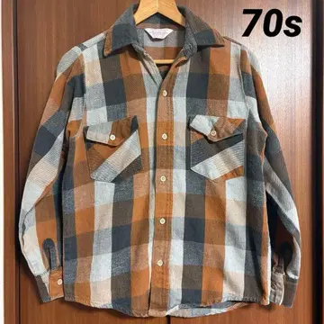 70s USA FROSTPROOF 블록 체크 헤비 플란넬 셔츠 S