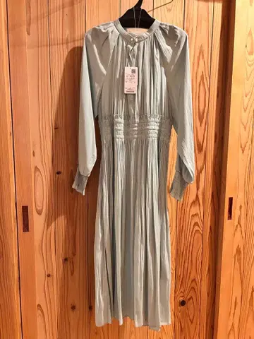 SHIPS 민트 그린 셔링 허리 긴팔 원피스 결혼식