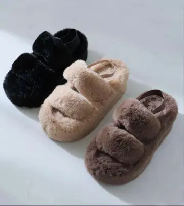 VIVIAN 복슬복슬 퍼 통굽 백 밴딩 샌들