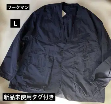 택 포함 미사용 새상품 워크맨 와이드 라게지 노카라 자켓 L 네이비