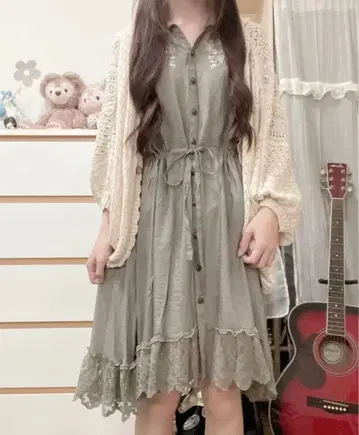 모리걸 페어리 레트로 레이스 프릴 리본 셔츠 원피스