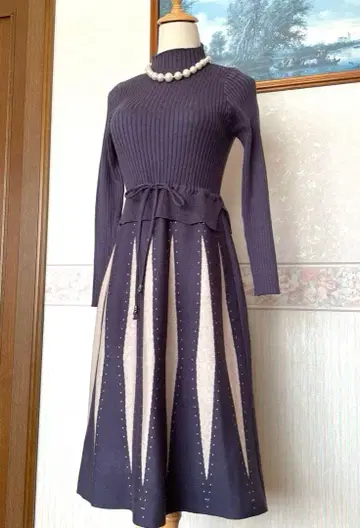 [ 새상품 ] 다크 퍼플 니트 원피스 긴팔