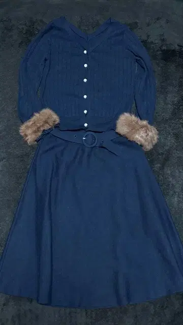 미슈마슈 상하의 세트 니트 가디건 스커트 M 네이비 셋업