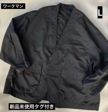 택 포함 미사용 새상품 워크맨 와이드 라게지 노카라 자켓 L 블랙