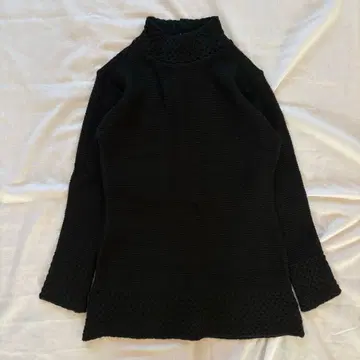 [ 새상품급 ] 00's 하이넥 메쉬 편직 플레어 니트 백 버튼 y2k