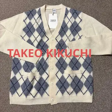 미사용 새상품 TAKEO KIKUCHI 아가일 무늬 가디건 M 사이즈