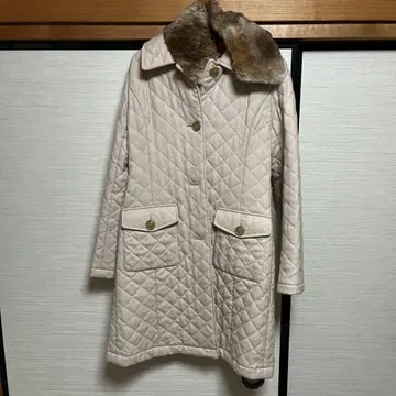 SHIPS 여성용 M 사이즈 라이트 베이지 퀼팅 롱 코트