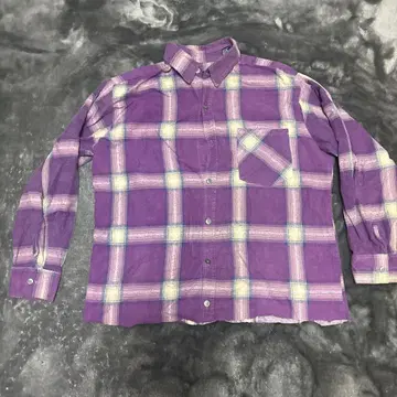 보라색 체크 무늬 긴팔 플란넬 셔츠 남성용