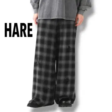 [ 월요일까지 SALE ] HARE 데미지 체크 팬츠 Free 사이즈