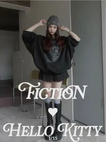 fiction tokyo Croco Kitty 볼륨 슬리브 맨투맨