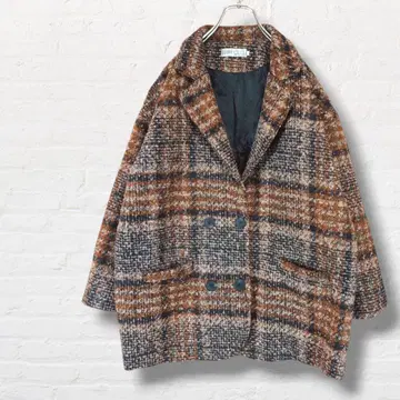 기모 체스터 코트 체크 무늬 [ L ] 그레이 브라운