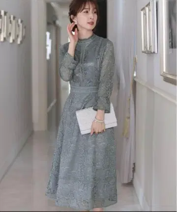 PourVous 포멀 드레스 7부 소매 포멀 스탠드 카라