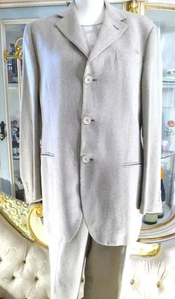 남성용 [G페레] 이탈리아제 다크 아이보리 울 실크 수트 새상품급