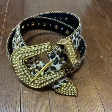 스터드 벨트 레오파드 무늬 헤이세이 y2k 큐빅 반짝반짝 레오파드