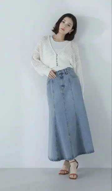 내추럴 뷰티 베이직 데님 머메이드 스커트 블루