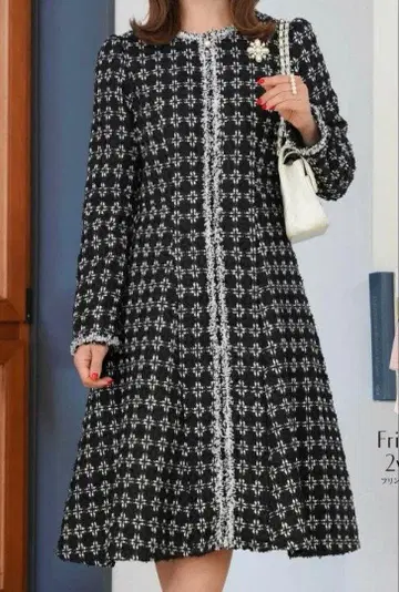 프리마셰렐 프린지 테이프 트위드 2way 코트 원피스